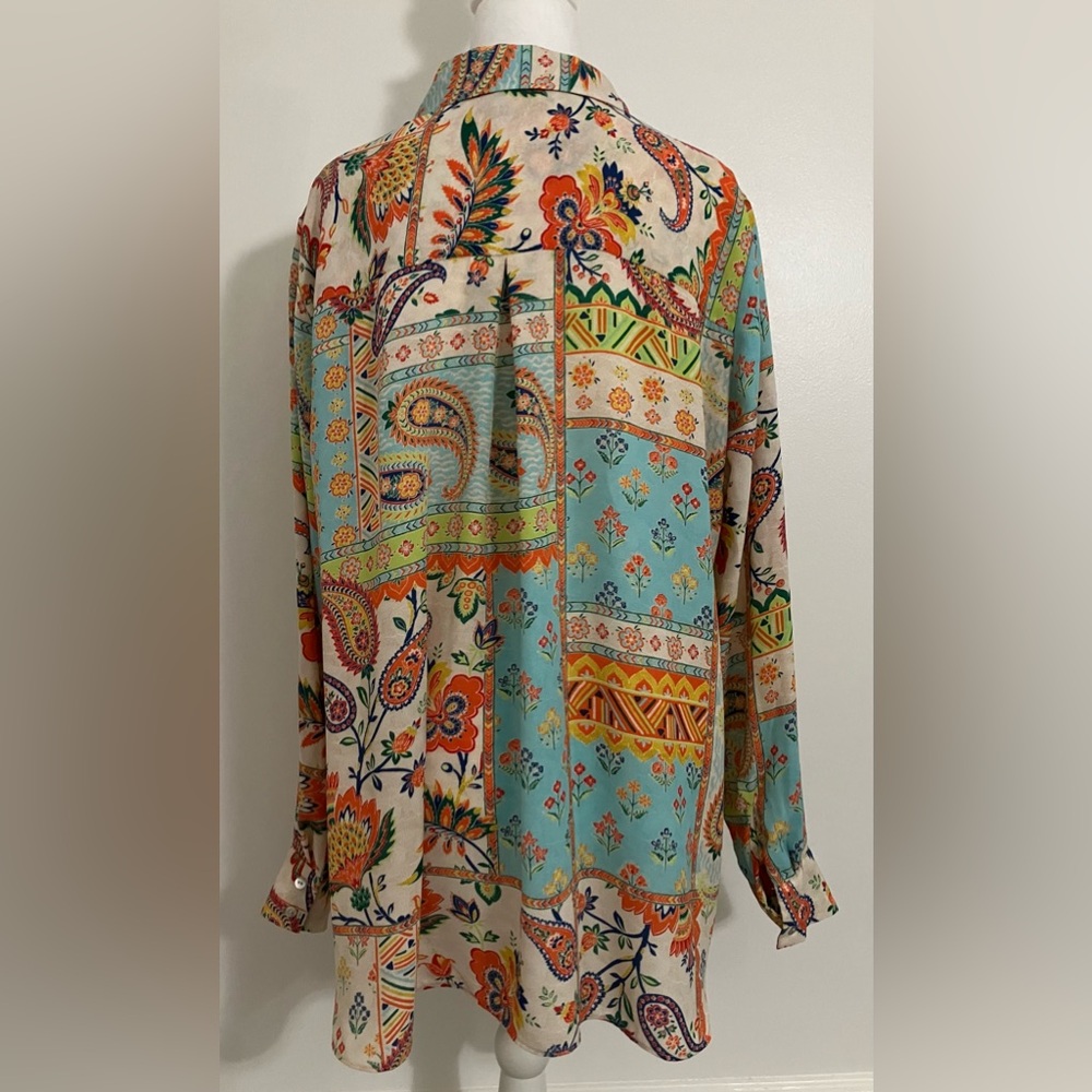 Rose + Olive Button Large Patchwork Paisley Blous… - image 2